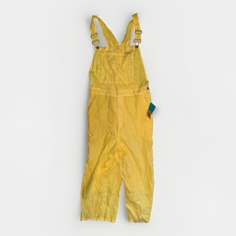 NWT Vintage Fresh Produce Overalls Womens XL Yellow 100% Linen USA Cropped Boho